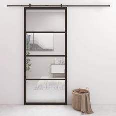 vidaXL in Vetro ESG e Alluminio 90x205 cm Nera Edilizia Brico Giardino Animali Porta Scorrevole (x)