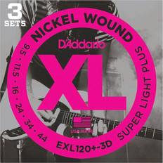 D'Addario EXL120 -3D Nickel Wound Electric Guitar Strings Super Light Plus 9.5-44 3 Sets