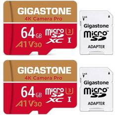 Fodral usb minne Gigastone Micro SD-kort 64 GB 2-pack med 2 x SD-adapter 2 x mini-fodral, 4K kamera Pro, 4K UHD-video, GoPro SD-kort actionkamera kompatibel, upp till 95 MB/s, MicroSDXC UHS-I A1 V30 C10