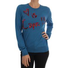 Dolce & gabbana blue love is love Dolce & Gabbana Blue Silk Love is Pullover Women's Sweater