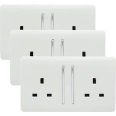 Trendi Switch Trendi 2 Gang 13 Amp Switched Socket Long Rocker, Pack of 3 White