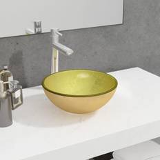 vidaXL Basin Tempered Glass Gold Gold