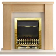 Fireplaces Adam Solus Fireplace in Oak with Blenheim Electric Fire in Brass, 39 Inch