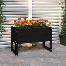 Macetas, Plantas y Cultivo vidaXL Jardinera Madera Maciza De Pino Negro 78x40x52 cm