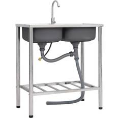 Dubbla handfat vidaXL Campingdiskbänk Dubbla Handfat och Kran 78 x 43