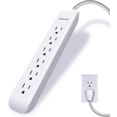 Electrical Accessories Jasco Phillips 10 ft. 16/3 6-Outlet 1080J Surge Protector Power Strip Extension Cord, White, White/Grey