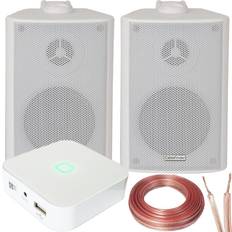 Loops 80W Mini WiFi Stereo Amplifier & 2x 60W White Wall Mounted Speaker Audio System