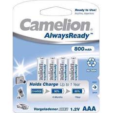 Batteries et Chargeurs Camelion NiMH AAA/R03 1.2V-800mAh (4/carte) 'ALWAYSREADY'