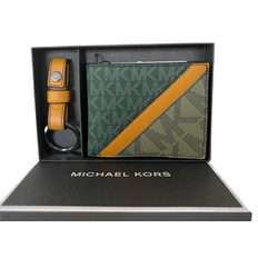 Michael Kors Yellow Wallets Michael Kors Gifting Slim Green/Marigold Signature Bifold with Key Fob Box Set