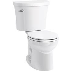 Toilets Kohler Kingston Collection K-25097-T-0 1.28 GPF Floor Mounted Two-Piece Round-Front Toilet with Left Hand Trip Lever and Tank Cover Locks in