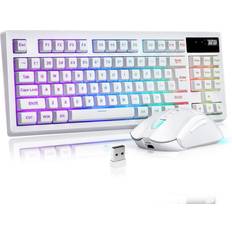 Keyboards ZJFKSDYX Wireless Gaming Keyboard and Mouse Combo - Ergonomic Keyboard with Rainbow Backlight, Mechanical Feel, USB-C Charger, Long Battery Life - Compact for PC, Laptop, Desktop(White)