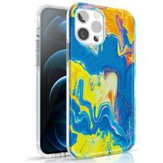 Kingxbar Watercolor Series Colorful Case For iPhone 12 Pro Max Yellow-Blue