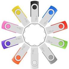 Enfain 16GB USB Flash Drive Memory Stick Thumb Drives Bulk (Multicolor, 10 Pack)