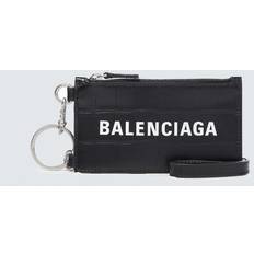 Leather Croc Embossed Cash Card Case with Removable Keyring Strap - Black