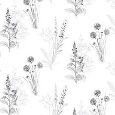 Patton Grey and Black Floral Wallpaper