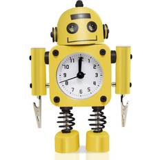 Alarm Clocks Betus Non-Ticking Robot Alarm Clock Stainless Metal Wake-up Clock with Flashing Eye Lights and Hand Clip (Yellow)