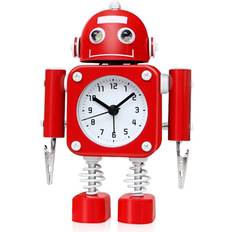 Alarm Clocks Betus Non-Ticking Robot Alarm Clock Stainless Metal Wake-up Clock with Flashing Eye Lights and Hand Clip (Ruby Red)