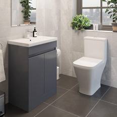 Grey Water Toilets Bathroom Suite Toilet WC 600mm Vanity Unit Basin Sink Grey Modern Cloakroom