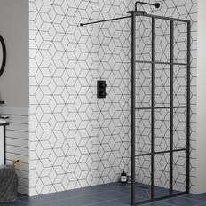 White Shower Wall Nova 900mm Black Grid