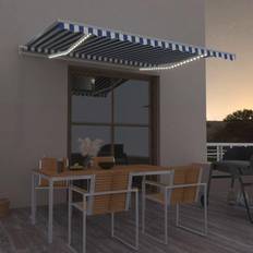 Aluminium Auvents de Terrasse vidaXL Auvent Manuel Rétractable LED 400x300 cm Bleu et Blanc