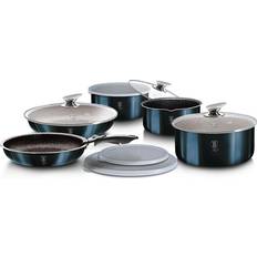 Marron Batteries de cuisine Berlinger Haus 12 pcs Metallic Line Aquamarine Edition - Bleu Batterie de cuisine avec couvercle