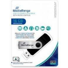 Micro usb drive MediaRange MR931-2 USB-sticka 16 GB USB Type-A Micro-USB 2.0 Silver, Svart