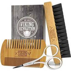 Viking Revolution Beard Comb & Beard Brush Set for Men Natural Boar Bristle Brush and Dual Action Pear Wood Comb w/Velvet Travel Pouch Great for Grooming Beards and Mustaches