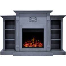 Cambridge Fireplaces Cambridge Sanoma Electric Fireplace Heater with 72 Blue Mantel Bookshelves Enhanced Log Display Multi-Color Flames and Remote