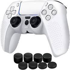 Controller Grips Controller Case for PS5 Silicone Controller Skin Dualsense Cover + Pro Thumb Grips Set Playstation 5 Skins Accessories White with Ergonomic Textured Grip