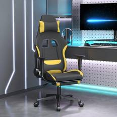 Sillas de juego vidaXL Silla gaming de masaje con reposapiés tela negro y amarillo Amarillo