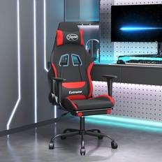 vidaXL Sedia da Gaming Massaggio e Poggiapiedi Tessuto Nero e Rosso