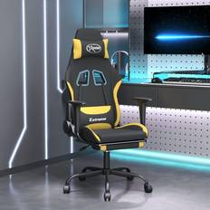 vidaXL Silla Gaming De Masaje Con Reposapiés Tela Negro Y Amarillo