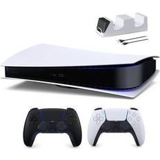 Game Consoles Sony PlayStation 5 Digital Edition with Two Controllers White and Midnight Black DualSense and Mytrix Dual Controller Charger