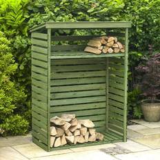 Marrón Cobertizos para Leña Kingfisher Large Wooden Garden Log Store Shed with Shelf