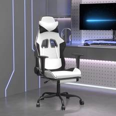 Sillas de juego vidaXL Silla gaming masaje y reposapiés cuero sintético negro blanco Blanco