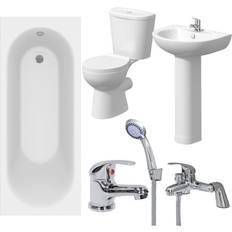 Toilets Essentials Bathroom Suite with Bath, Close Coupled Toilet, Basin & Taps 1500mm
