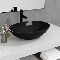 Lavabos de baño vidaXL Lavabo De Vidrio Negro 50x37x14 cm