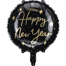 Nieuwjaar Ballonnen met Tekst & Thema PartyDeco Folieballon Happy New Year Zwart/Goud (45cm)