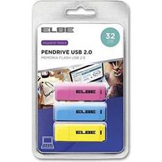 ELBE USB-332 – USB Flash Drive 32 GB Colours – USB 2.0 Flash Drives – Compatible with Mac and Windows – Blue, Yellow and Pink