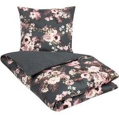 Borg Design Påslakanset satin Flowers & Dots Påslakan Grå, Grön (210x150cm)