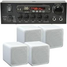 Loops 110W Bluetooth Amplifier & 4x 80W White Shelf Speakers Compact Wireless HiFi Kit