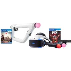 VR - Virtual Reality PS4 Shooter Bundle (5 Items) VR Headset CUH-ZRV1, Farpoint Aim Controller Bundle, PSVR Doom Game, Playstation Camera, and 2 Move Motion Controllers