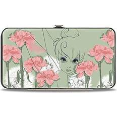 Disney Wallet Hinged Tinker Bell Sketch Carnations Dandelions Greens Pinks