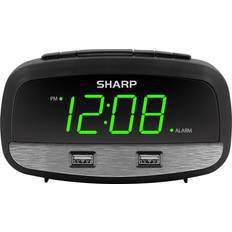 Alarm Clocks Sharp 2/2 Amp USB Charge LED Alarm Clock Black