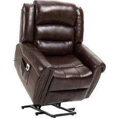 Gaming Chairs Homcom Dual Motor Electric Power Lift Recliner Chair for Elderly with Massage, PU Leather Reclining Chair with Remote Control, USB Interface, Brown