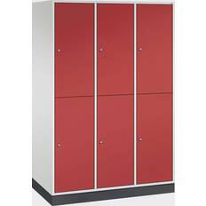 Rot Elektrokamine C P INTRO double tier steel cloakroom locker, WxD 1220 x 600 mm, 6 compartments, pure white body, flame red doors