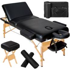 tectake Table de massage Pliante 3 Zones 13 cm d’Epaisseur Tabouret Housse de transport Noir