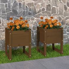 vidaXL Plantekasser 2 stk. 40x40x52,5 cm massivt fyrretræ gyldenbrun 40cm