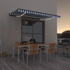 vidaXL Toldo Manual Retráctil Con Led Azul Y Blanco 450x300 cm