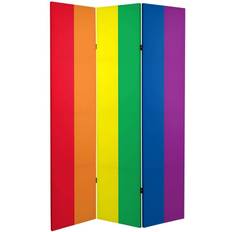 Orange Interior Decorating Oriental Furniture 6" Double Sided Rainbow Canvas Room Divider Red/Orange/Blue